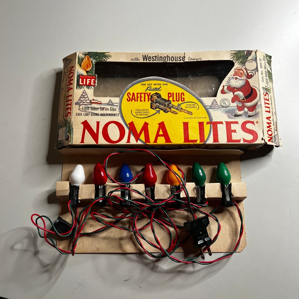 Vintage Noma Lites 7 Light Indoor‎ Christmas Set Westinghouse Lamps Safety Plug